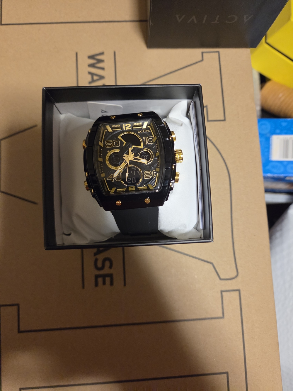 Activa Men's Black and Gold Chronograph Watch